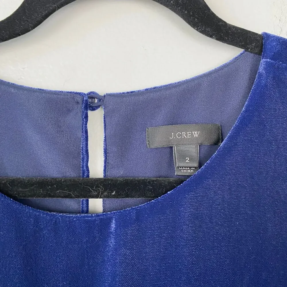 J. Crew Velvet Ruffle‎ Hem Dress Midnight Ink Blue Flounce Hem Cocktail Size 2